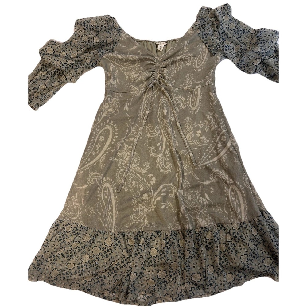 Women's Ruffle Dress XS Green Boho Fairy Y2K Cottage Core Baby doll Mixed Print - Picture 4 of 10